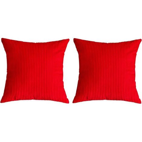 Taie d'oreiller - 2 Pièces - Housse de coussin - Polyester - Coussin non inclus - Housses de coussin décoratives - Coussins décoratifs - Rayures - Pour canapé, lit, voiture, jardin - 45x45cm - Rouge (1/5)