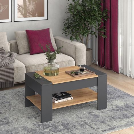 Tavolino August, Rovere dorato/antracite, 99.6 x 58.8 cm con cassetto, Vicco