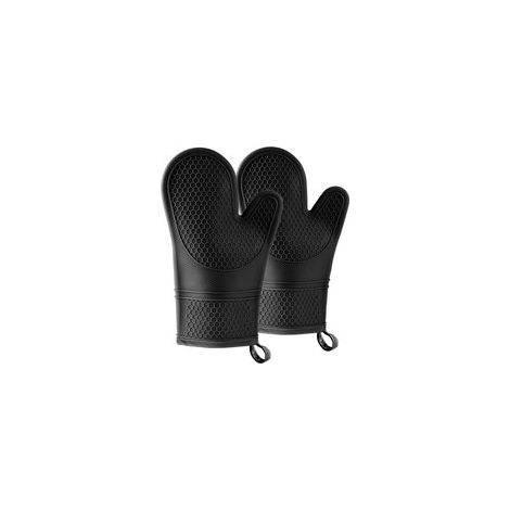 Gants de cuisine noirs en silicone, résistants à la chaleur et ignifugés, gants de cuisine noirs (1/5)
