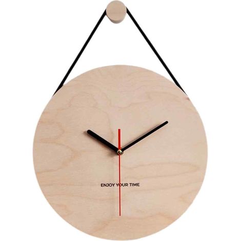 Horloge murale en bois suspendue par une corde, style simple et créatif, pour la décoration du salon. (1/5)