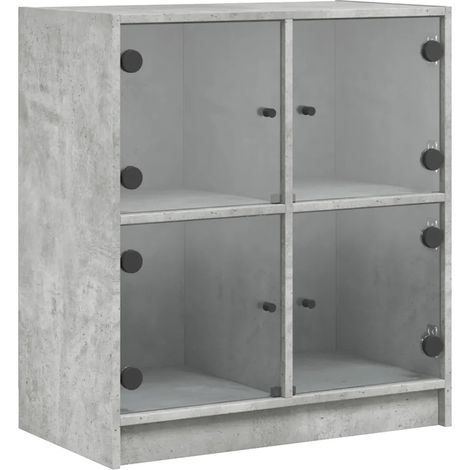 Armario lateral diseño atemporal 68 x 37 x 75 cm con puertas de cristal espacio de almacenamiento ambiente acogedor de madera gris hormigón 020049314 (1/5)