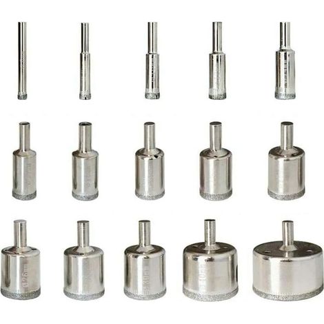 Set 15 trépans diamant 6-50mm, scies cloche carbure pour perceuse, coupe verre céramique porcelaine marbre granit, outils forage carrelage, haute précision.