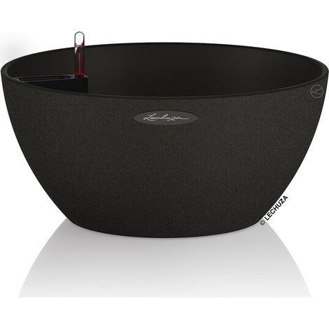Pot de Fleurs d’Extérieur et d'Intérieur – Stone Cubeto – Réserve d'Eau Intégrée – Coloris Noir Graphite – Ø 40 x 18 cm (1/5)
