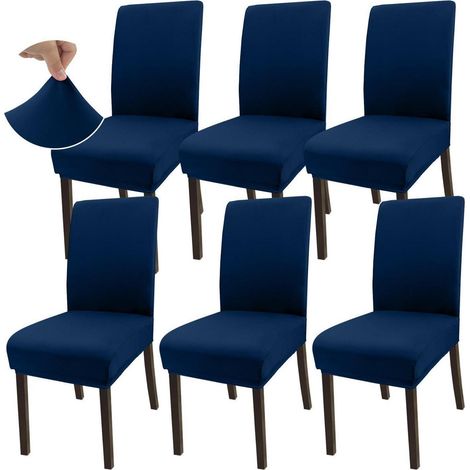 Esszimmerstuhlhusse 6er Set, super dehnbar, marineblau (1/5)