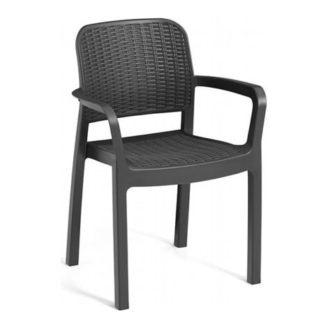 Keter Sedia Da Esterno Con Braccioli Bella Impilabile Effetto Rattan Grafite