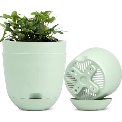 Macetas autorriego para interior y exterior, color verde, 13 cm (3 unidades) (1/5)