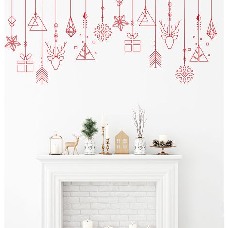 Sticker Noël guirlande de noël rouge - Autocollants stickers adhésifs noël - décoration fêtes - 20x50cm (1/5)