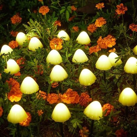 Solar Mushroom Garland 5M, 20 LEDs, 8 Modes, IP65 Waterproof, Warm White Outdoor Garden Lights