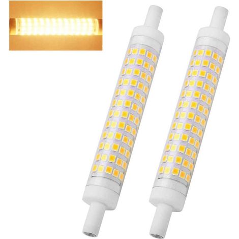 Lot de 2 ampoules LED R7S 10 W 118 mm à intensité variable blanc chaud 2700 K 100 W halogène J118 de rechange, dimension 15 mm x 118 mm 230 V double extrémité R7S tube de base angle de faisceau 360, l (1/5)