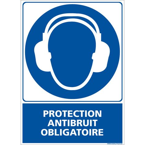 Panneau Obligation Port du Casque Anti-Bruit - Signalisation EPI - Adhésif - 150 x 210 mm - Conforme ISO 7010