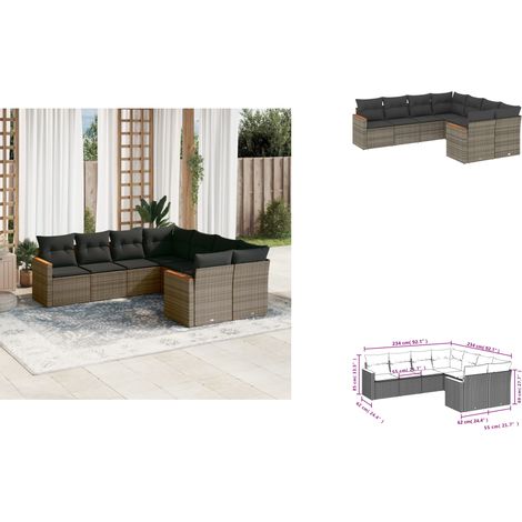 Salon de jardin 8 pcs avec coussins gris résine tressée - Ensemble Salon De Jardin - Canapé Extérieur - Meuble De Jardin - Résine Tressée - Rotin Synthétique (1/3)
