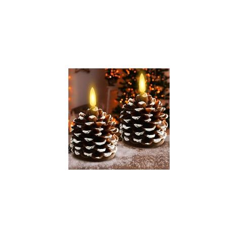 2 pièces Pommes Bougies LED Sans Flamme, Pommes Pin Bougie LED Alimentation par Batterie pour Noël Avènement Table Manger Décoration [Classe énergétique G] (1/5)