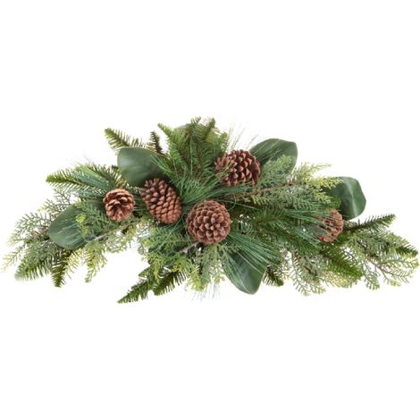 Composizione verde di pigne e foglie sintetico per decorazioni natalizie (1/3)