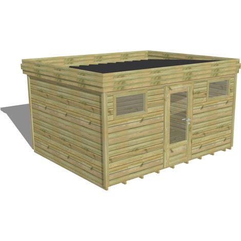 ABRI DE JARDIN bois Pin autoclave 27mm - 4,34x3,44m / 14,9m2 - Bac acier - Plancher bois (1/5)