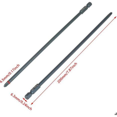 Embout Cruciforme - Acier S2 - Pour Tournevis Pneumatiques Et Perceuses Électriques - PH2 - 6,3 mm - 200 mm - Lot De 10 (1/5)