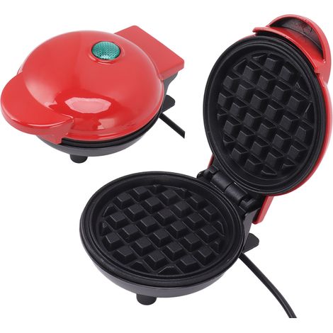 Mini gaufrier antiadhésif double face rond multifonctionnel pour petit-déjeuner, toasts et sandwichs, prise UE 220 V rouge (1/5)