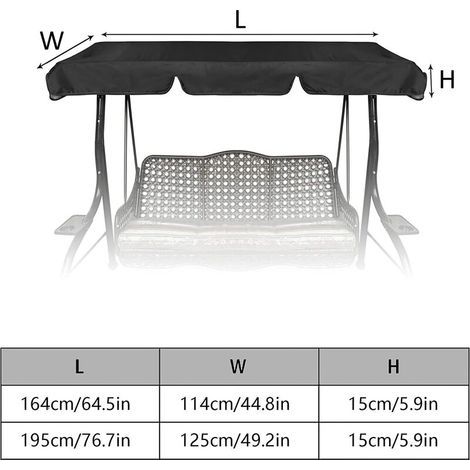 Auvent de remplacement pour siège de balançoire, couverture extérieure résistante à l'eau pour balançoire, protection UV pour terrasse, hamac, balançoire, toit pour jardin/extérieur (195 x 125 x 15 c (1/4)