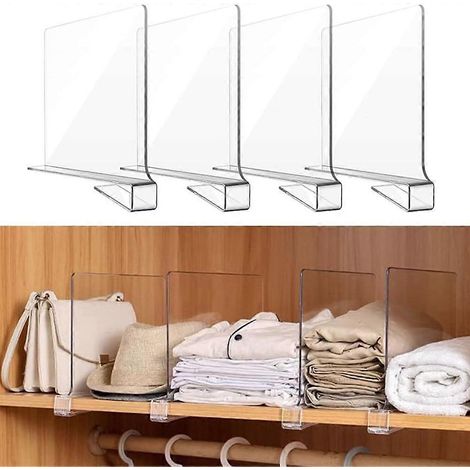 Séparateur d'étagère pour meuble, cloison en acrylique transparent, système d'étagères sans perçage, pour le rangement et l'organisation (1/5)