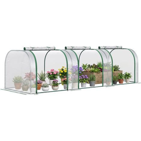 Mini Serre de Jardin Serre à tomates 3L x 1l x 0,8H m Acier PVC 140 g/m² Anti-UV 3 fenêtres Vert et Transparent (1/5)
