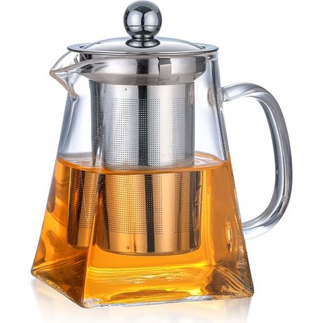 Théière carrée en verre transparent avec filtre infuseur en acier inoxydable 650 ml - PANGIVO (1/3)