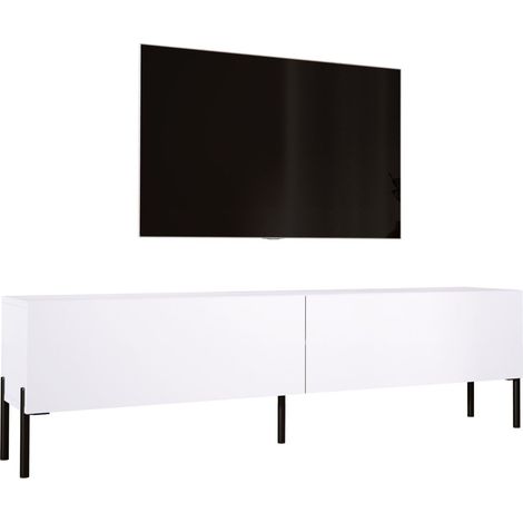 Meuble TV : Blanc Mat, pieds noires, 170 × 52 × 32 cm (1/5)