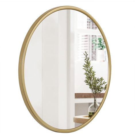 Woltu – Miroir rond mural 60x60cm – Cadre en métal doré – Miroir décoratif pour salle de bain, chambre, salon, couloir – Image claire pour maquillage