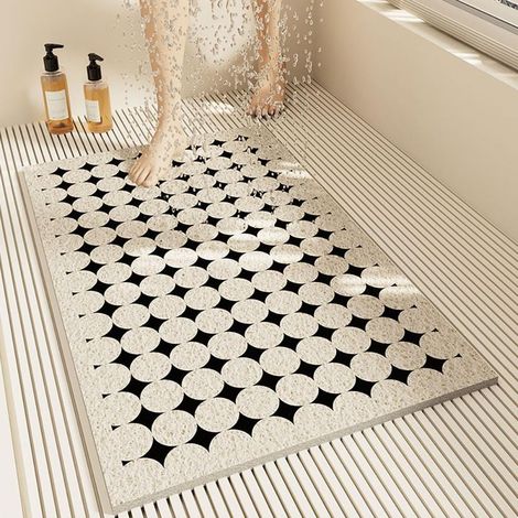 (60x90cm,Cercle) Tapis de Douche Antiderapant, Tapis de Bain de Massage en Doux PVC Luffa, Moderne Style Tapis de Baignoire Antidérapant avec Trous de Drainage pour Zones Humides (1/5)