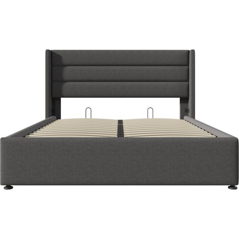 Hydraulisches Doppelbett mit Bettkasten 160x200 cm aus grauem Leinen MODENUIT (1/5)