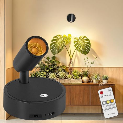 Applique Murale Intérieure Rechargeable USB avec Commande Tactile et Télécommande - 3 Couleurs Dimmable Intensité Variable - Sans Fil Spot Murale LED avec Timer pour Chambre, Art Plantes,1 PCS (1/5)