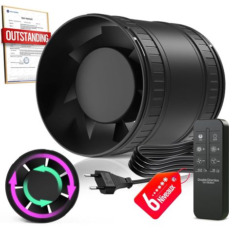 Ventilateur de Conduit Bidirectionnel, 6 Vitesses, Télécommande – Ventilateur Silencieux Puissant avec Protection Contre la Surchauffe, VMC Salle de Bain WC Serre Tente, Extracteur d'Air 100mm (1/5)