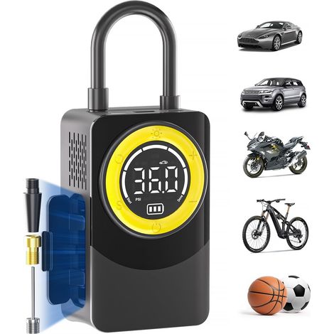 Compresseur à Air Portatif,150PSI Gonfleur Pneus Voiture avec Manomètre,Pompe A Velo Electrique Aux Voitures, Motos, Vélos, Anneau de Natation - (1/5)