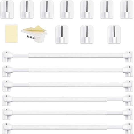 Bastoni per tende estensibili per finestre, senza foratura, regolabili, per finestre in PVC, per tende in rete e ganci adesivi per tende, bianchi (6 pezzi, 40-60 cm)