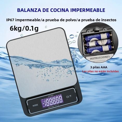 Balance de cuisine électronique étanche (version batterie 6 kg), précision 0,1 gramme. (1/5)