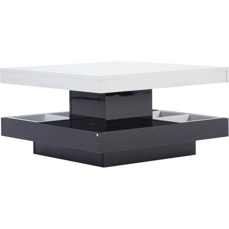 Drehbarer Couchtisch 360° Weiß und Schwarz 70 x 70 x 36 cm mit Stauraum (1/5)