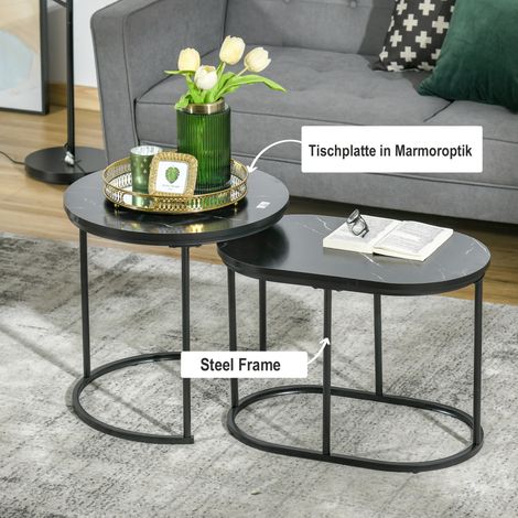 MEUBLIV 2 Couchtische rund und oval 60 x 36 x 43,5 cm schwarz – stapelbar (1/5)