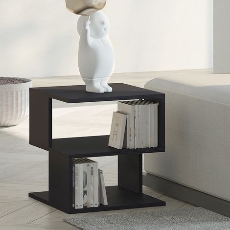 Table d'appoint carrée à 3 niveaux avec 3 étagères de rangement ouvertes pour salon ou chambre, 40 x 40 x 43 cm, noire (1/5)