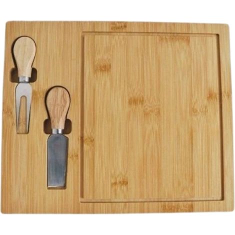Ensemble coupe-fromage, 29 x 29 x 1,5 cm, couteau et fourchette, bois de bambou (1/2)