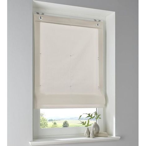 Roman Blind Cotton Plain Natural Opaque Mounting with Window Hook Width 45 x Height 140 cm (1/5)