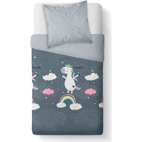 Parure Enfant - Housse de Couette 140x200 cm + 1 taie d'oreiller 63x63 cm - 100% Coton 57 Fils - Dessin Unique (1/2)