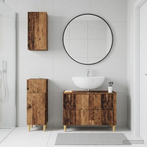 vidaXL 3 Piece Bathroom Cabinet Set DELFT Old Wood Engineered Wood (1/5)