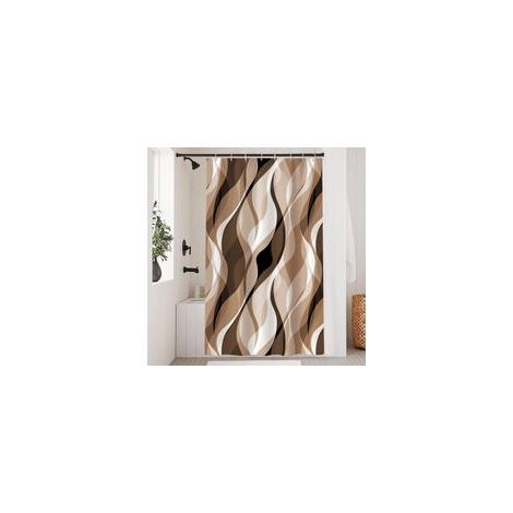 Rideau Douche Anti Moisissure, Rideau de Douche Brun Abstrait Rayures Khaki Rayé Rideaux de Baignoire Tissu Imperméable Lavable Polyester Rideaux Salle de Bain avec 8 Crochets 120x180cm