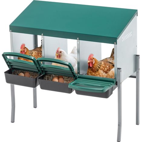 Pondoir pour poules à 3 compartiments avec couvercle, bac collecteur incliné, acier galvanisé vert, pour extérieur, 80 x 33 x 81 cm, 7,34 kg CHICFURN (1/5)