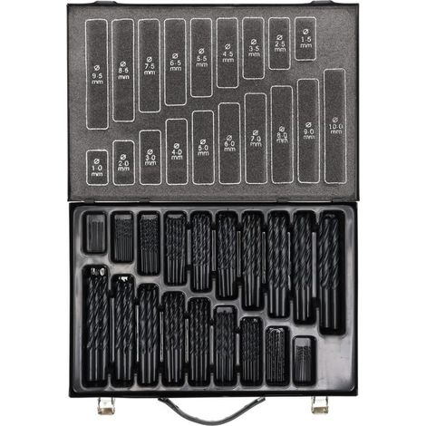 Jeu de forets hélicoïdaux, 170 pièces, Laminés, Coupe à droite, Angle de pointe de 118°, En boîtier métallique, Acier HS, R93500170 (1/5)