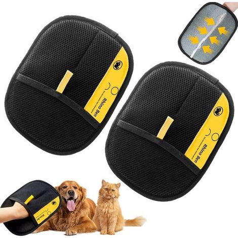 Lot de 2 gants de toilettage double face pour animaux domestiques, antistatiques, pour le lavage, l' des poils, le toilettage (1/4)