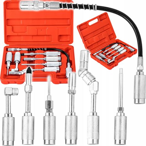 JUEGO DE ADAPTADORES PARA PISTOLA DE GRASA, CALAMITAS, ACCESORIOS, EXTENSIONES 7 ELEMENTOS