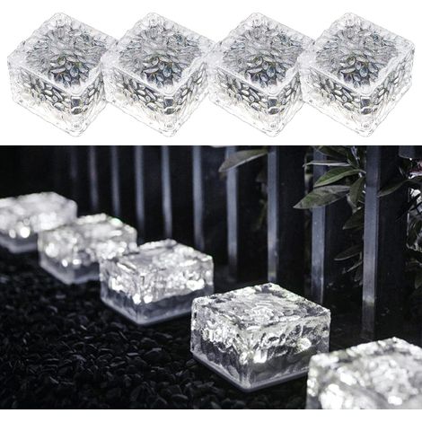 Eisblockförmige Solarleuchten mit Sensor, PVC, 7 x 7 x 5 cm, weißes Licht, 4er-Set, geeignet für Gehwege, Gärten, Terrassen und Patios (1/5)