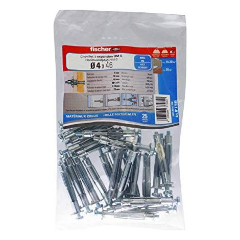 Sachet de 25 chevilles FISCHER pour corps creux HM-S avec vis métrique Ø / Longueur au choixtailleØ 4 - 46 mm
