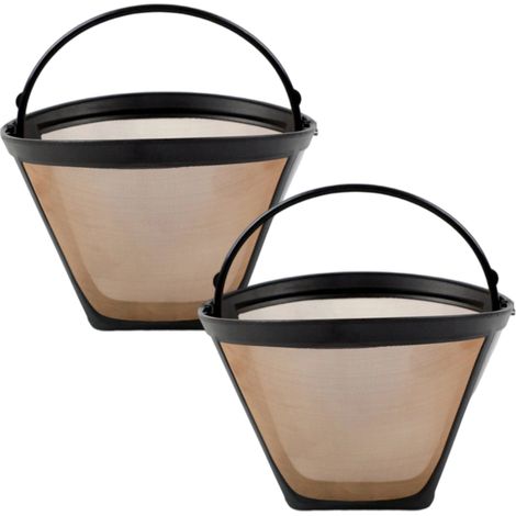 Lot de 2 filtres à café réutilisables et permanents en acier inoxydable, taille 4, pour 8 à 12 tasses de café, en plastique noir.