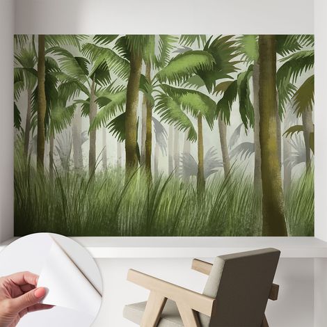 Tapete Selbstklebend - abwaschbar - Tapete mit Motiv - trendige Wanddeko - elegant Fototapete Tropischer Wald 104x70 cm (1/5)