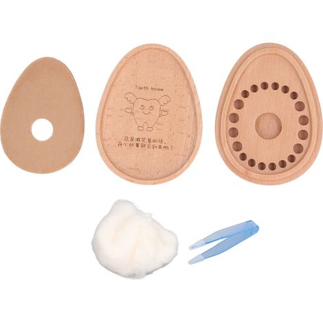 Boîte à dents de bébé en bambou, design cartoon mignon, coffret de rangement pour dents de lait avec pince, bois naturel pour enfant, souvenir de première dent. (1/5)